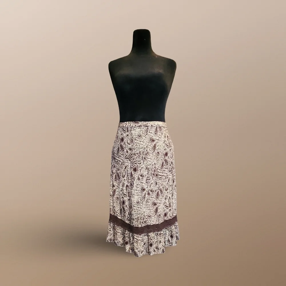 Boho Jaclyn Smith Cream and Brown A-Line Skirt Cottagecore Festival Hippie Tribe - Picture 6 of 8